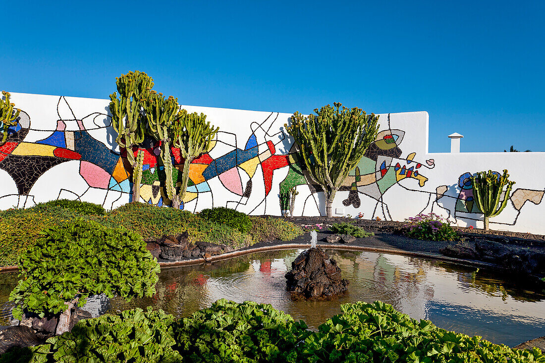 Coloured wall in Fundacion Cesar Manrique, Tahiche, Lanzarote, Canary Islands, Spain