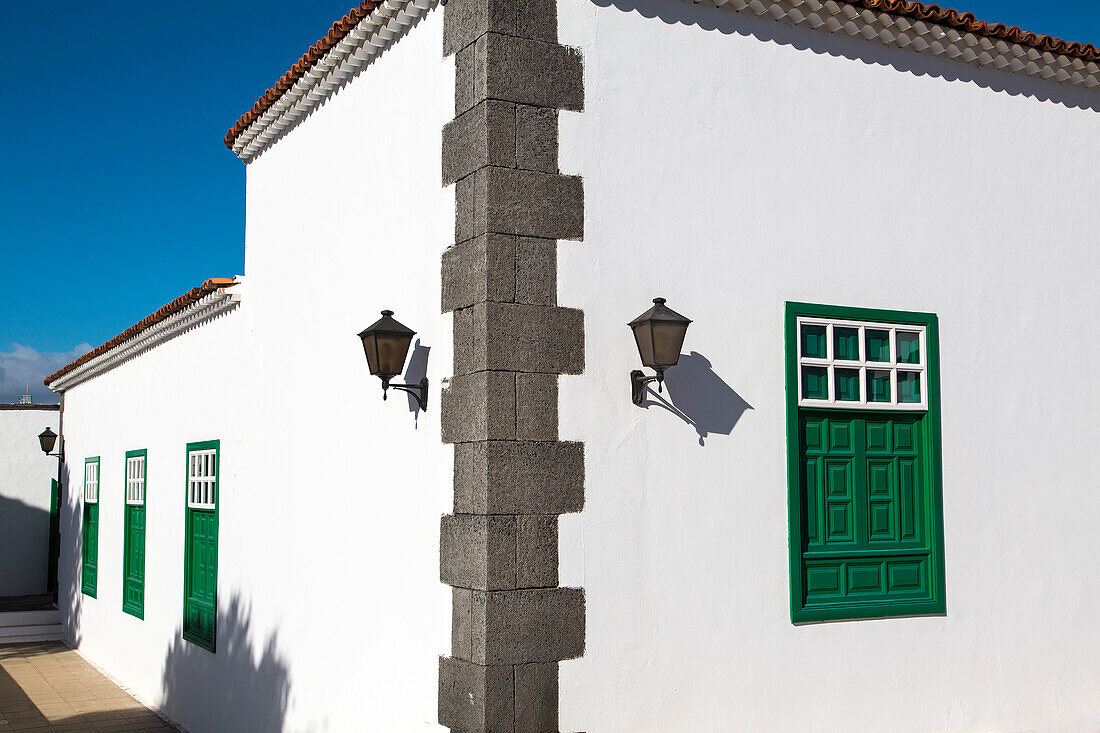 Green windows, Yaiza, Lanzarote, Canary Islands, Spain