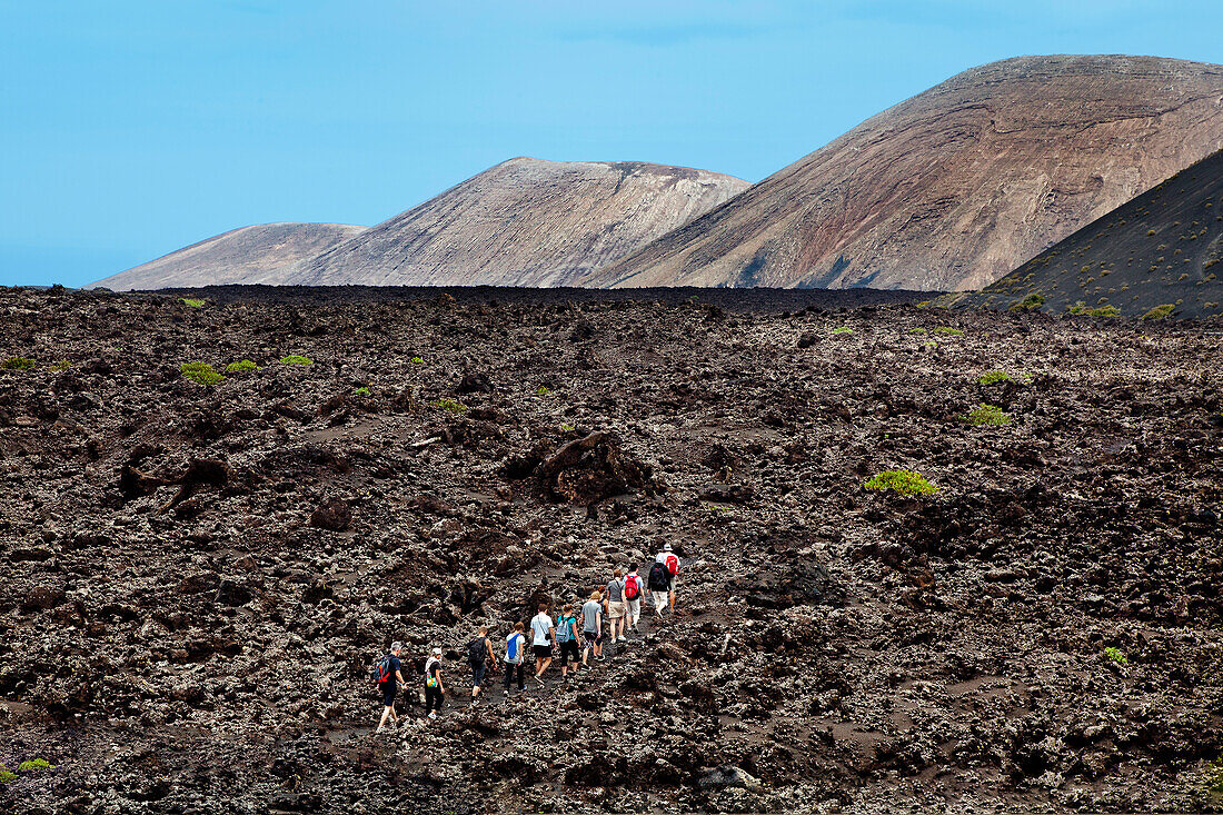 Volcano trekking, Lanzarote, Canary Islands, Spain