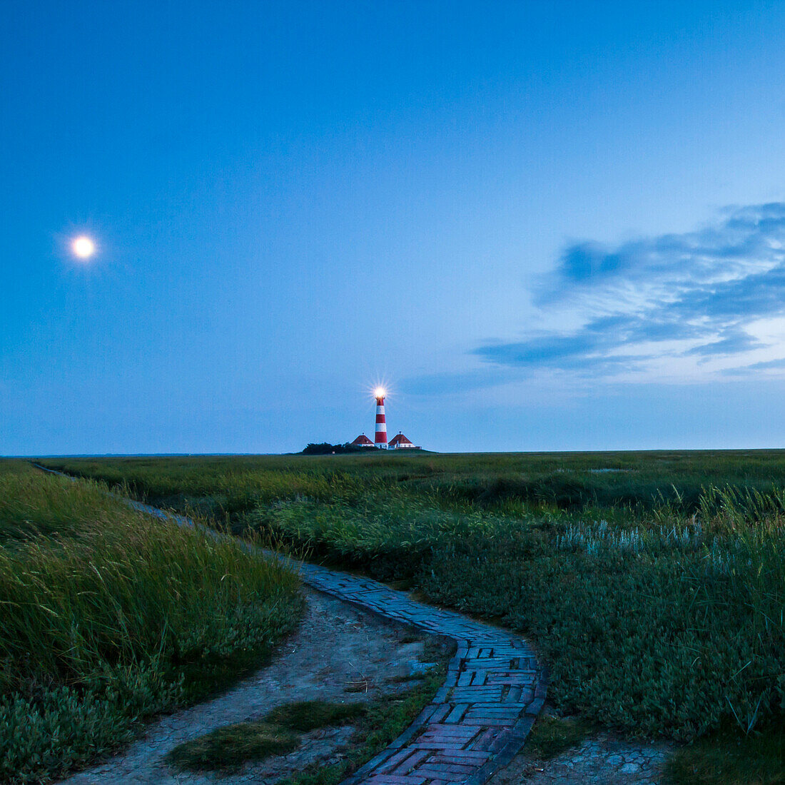 Leuchtturm Westerheversand am Abend, Halbinsel Eiderstedt, Westerhever, Nordfriesland, Nordsee, Schleswig-Holstein, Deutschland