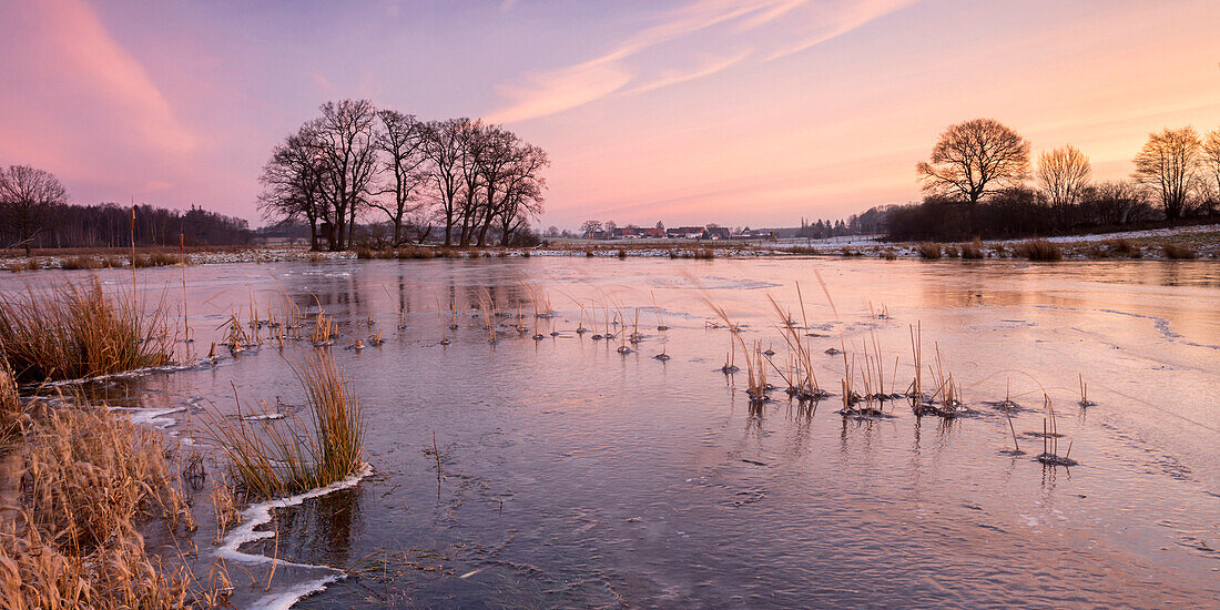 Kaltenhofer Moor bei Sonnenuntergang (Naturschutzgebiet), Dänischer Wohld, Rendsburg-Eckernförde, Schleswig-Holstein, Deutschland