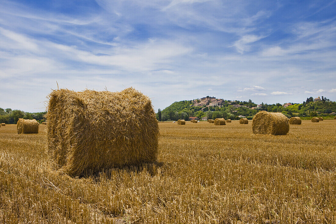 Bales of hay outside the of Drome, France