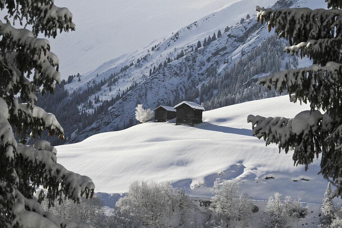 Two winter chalets by the mountain