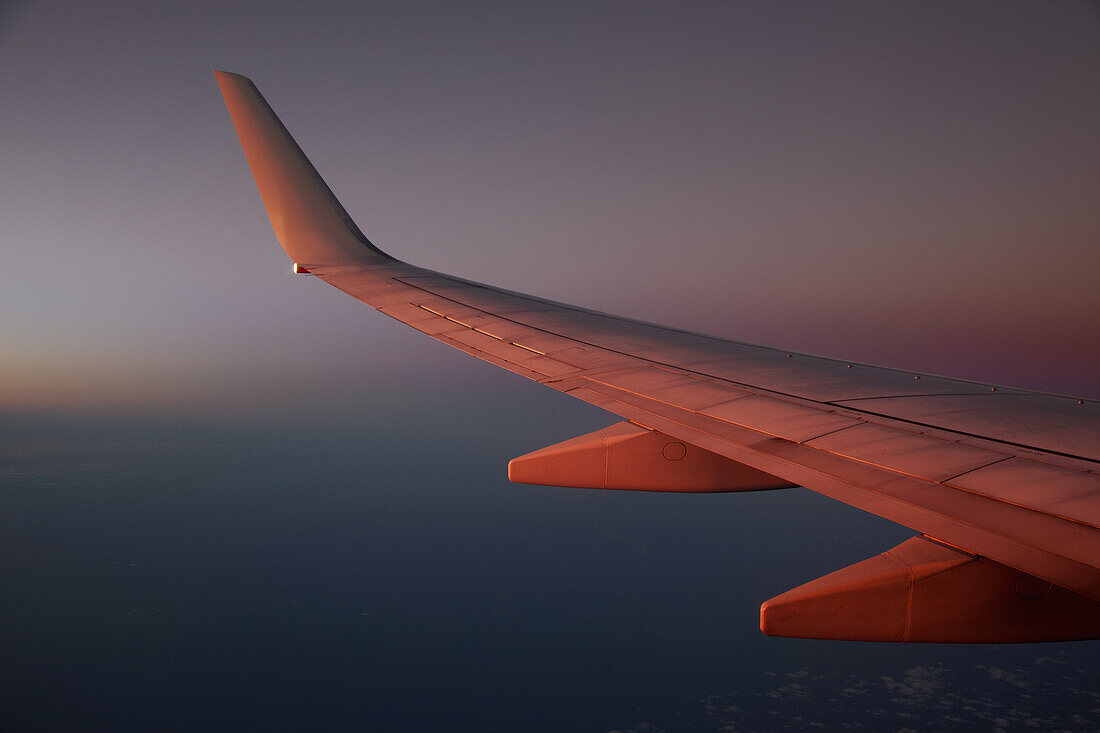 Jet above the clouds at dusk