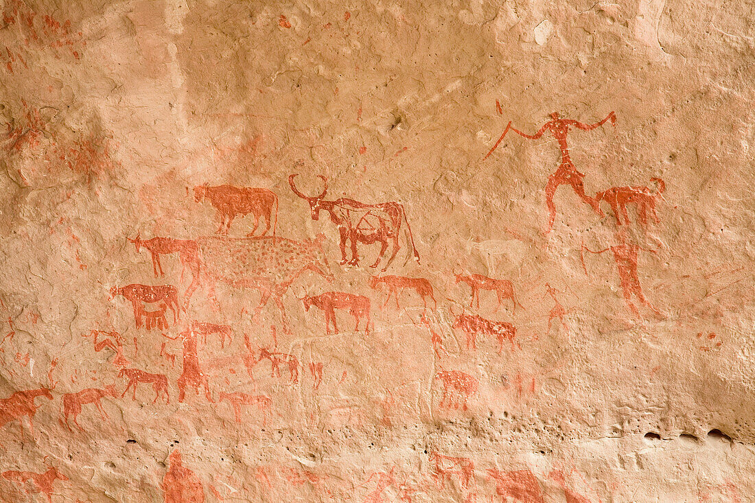 Prähistorische Felszeichungen im Tadrart Tal, Akakus Gebirge, Libyen, Sahara, Afrika