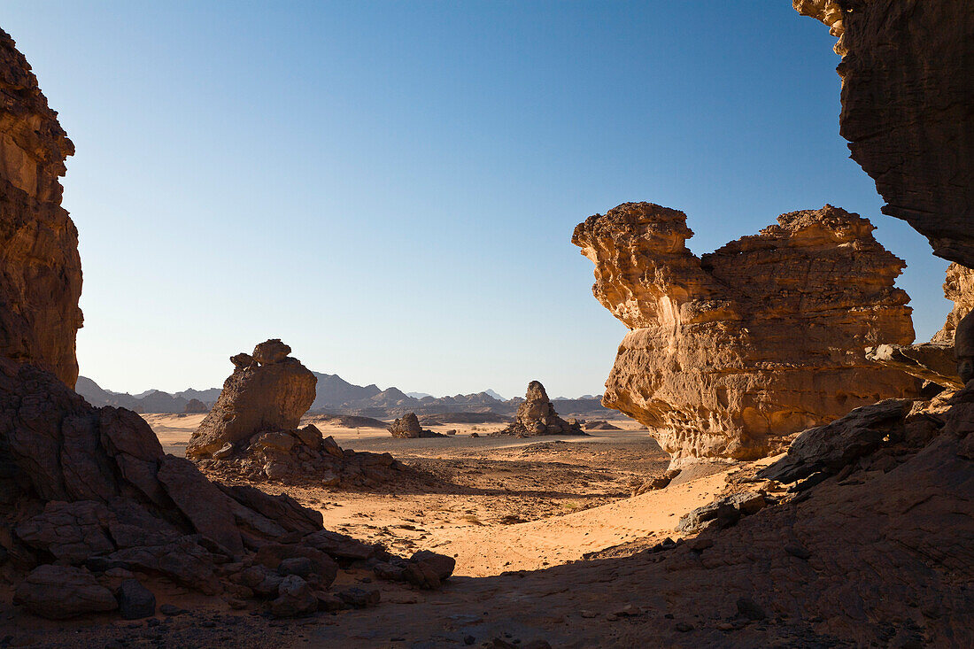 Felsformationen in der libyschen Wüste, Wadi Awis, Akakus Gebirge, Libyen, Afrika