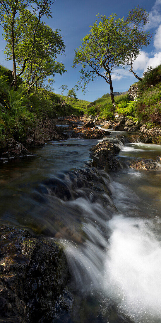 Waterfall in mountains, Argyll and Bute, Highland, Scotland, United Kingdom