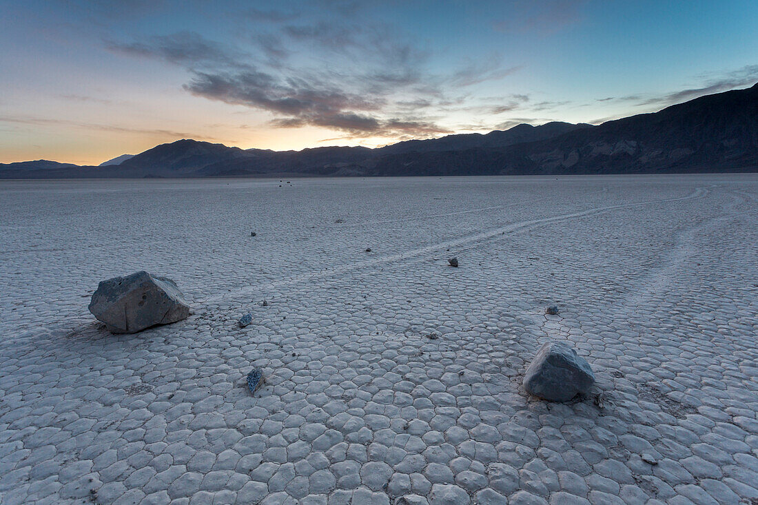 Moving rocks, Death Valley National Park, Mojave Desert, Sierra Nevada, California, USA