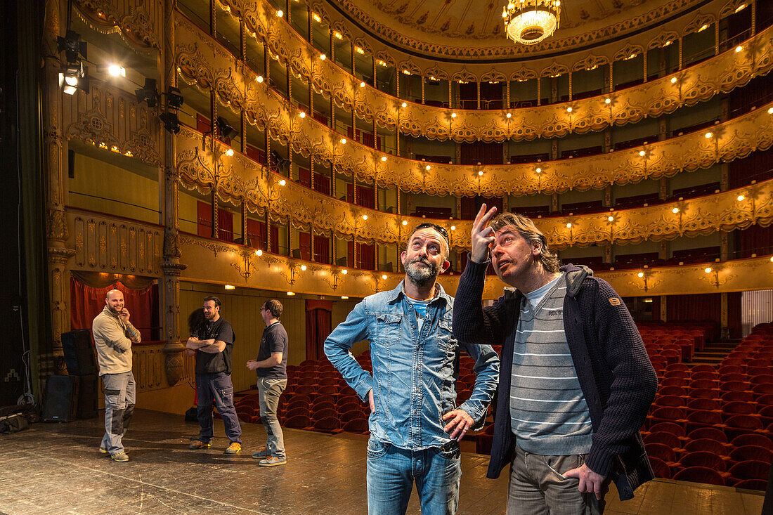 preparing stage, interior of Goldoni Theatre, Venice, Italy