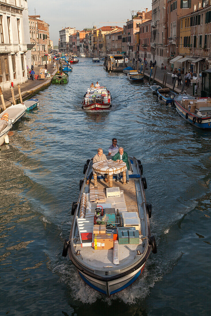 transport barges delivery boats, water transport, Canale Cannaregio, Venice, Italy