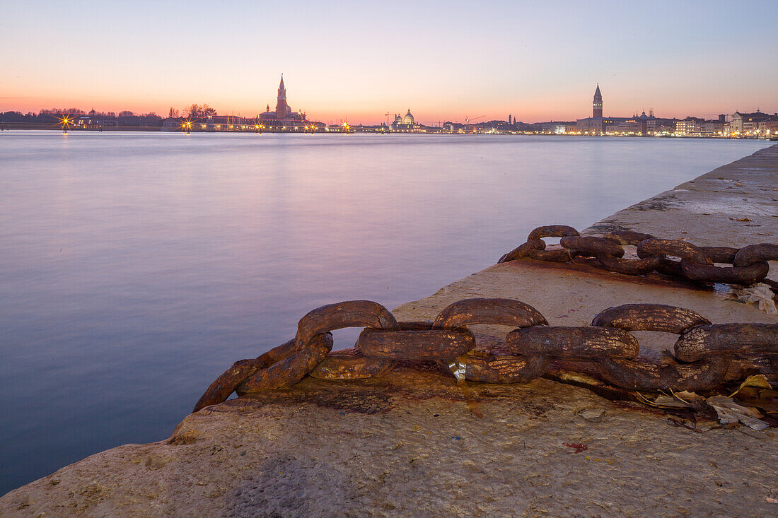 rusted chain, waterfront, lagoon, Venice, maritime, Italy