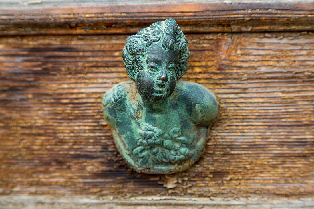 Türknauf aus Bronze Holztor, Frauenkopf, Venedig, Italien