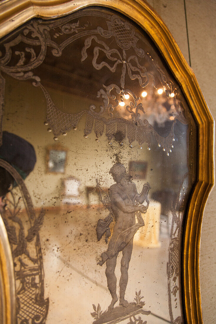 old Murano glass mirror, Glass Museum, Murano Island, Venice, Italy