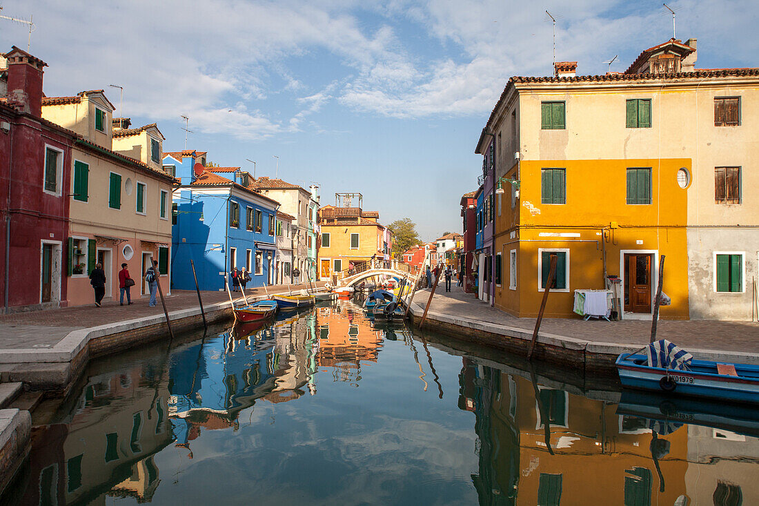 Burano Island, reflections, coloured houses, lagoon, Venice, Italy Burano Island, coloured houses, lagoon, Venice, Italy