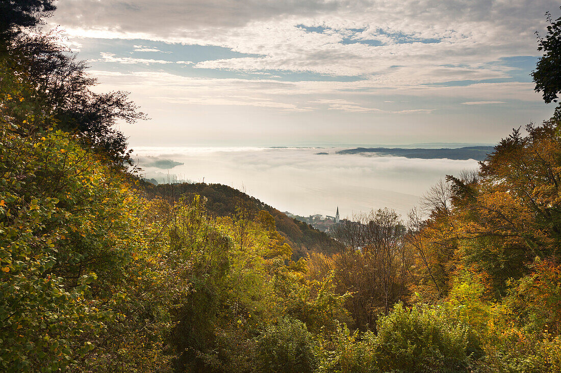 Mist at Lake Constance, view to Sipplingen, Lake Constance, Baden-Wuerttemberg, Germany