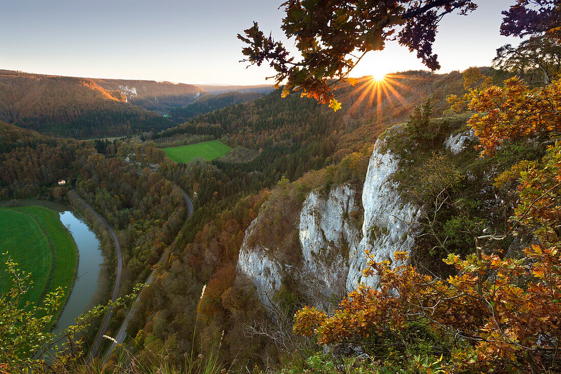 View from Eichsfelsen over the Danube river, Upper Danube Nature Park, Baden-Wuerttemberg, Germany