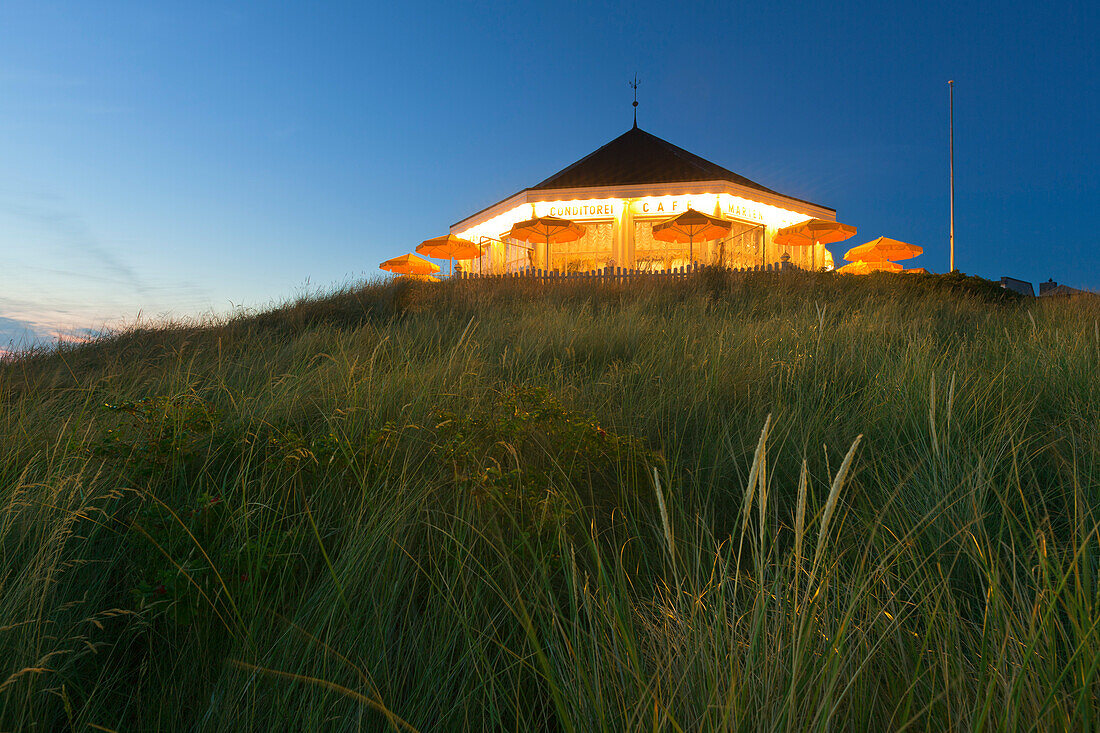 Cafe Marienhoehe in the evening, Norderney, Ostfriesland, Lower Saxony, Germany