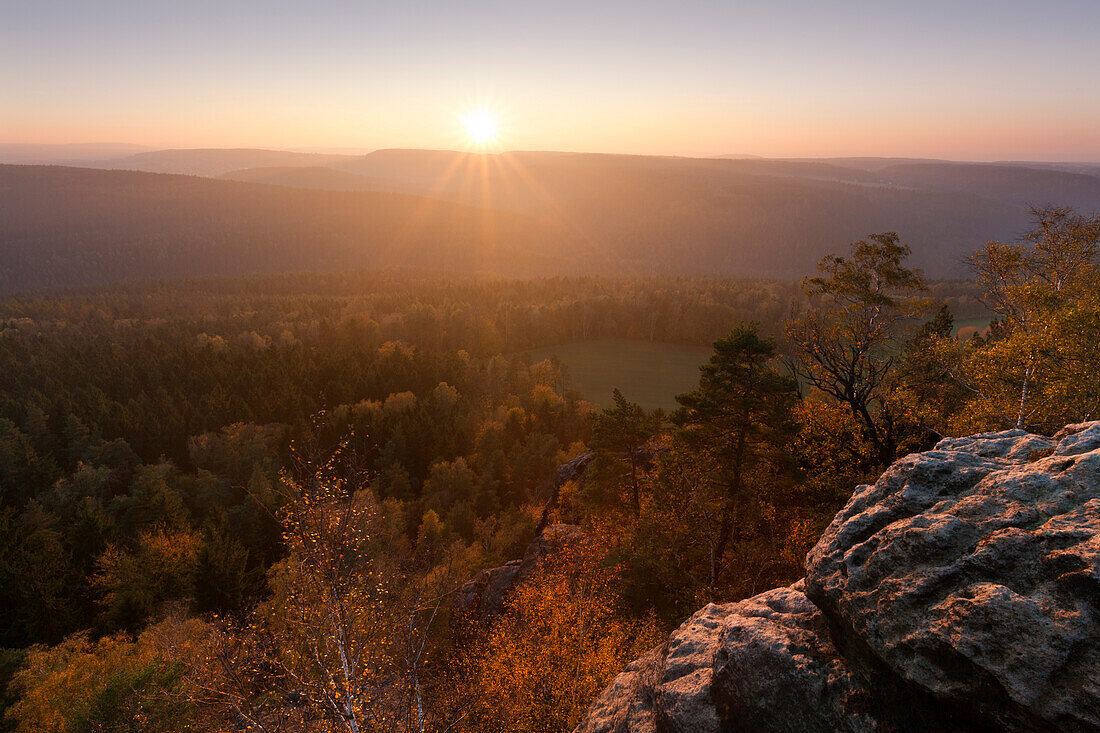 Ausblick vom Pfaffenstein, Nationalpark Sächsische Schweiz, Elbsandsteingebirge, Sachsen, Deutschland