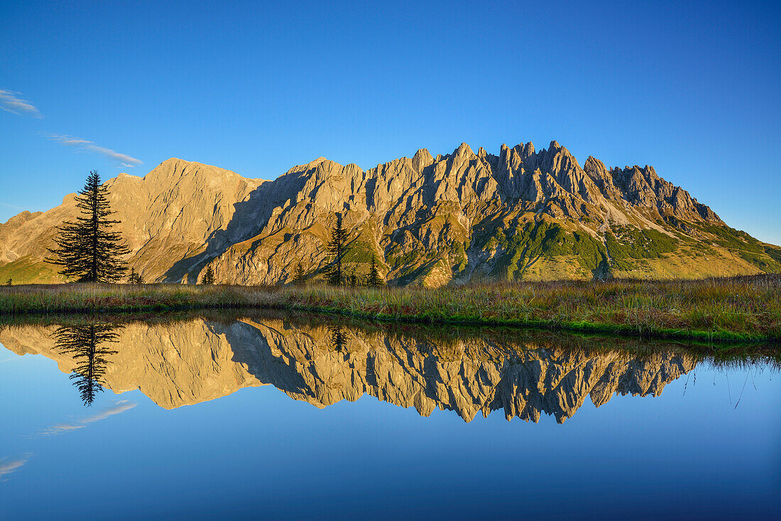 Hochkönig, Großer Bratschenkopf und Mandlwand spiegeln sich in Bergsee, Berchtesgadener Alpen, Salzburg, Österreich