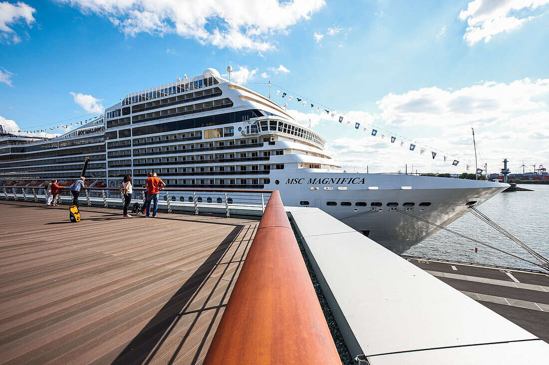 Kreuzfahrtschiff am Terminal im Hafen, Hamburg, Deutschland