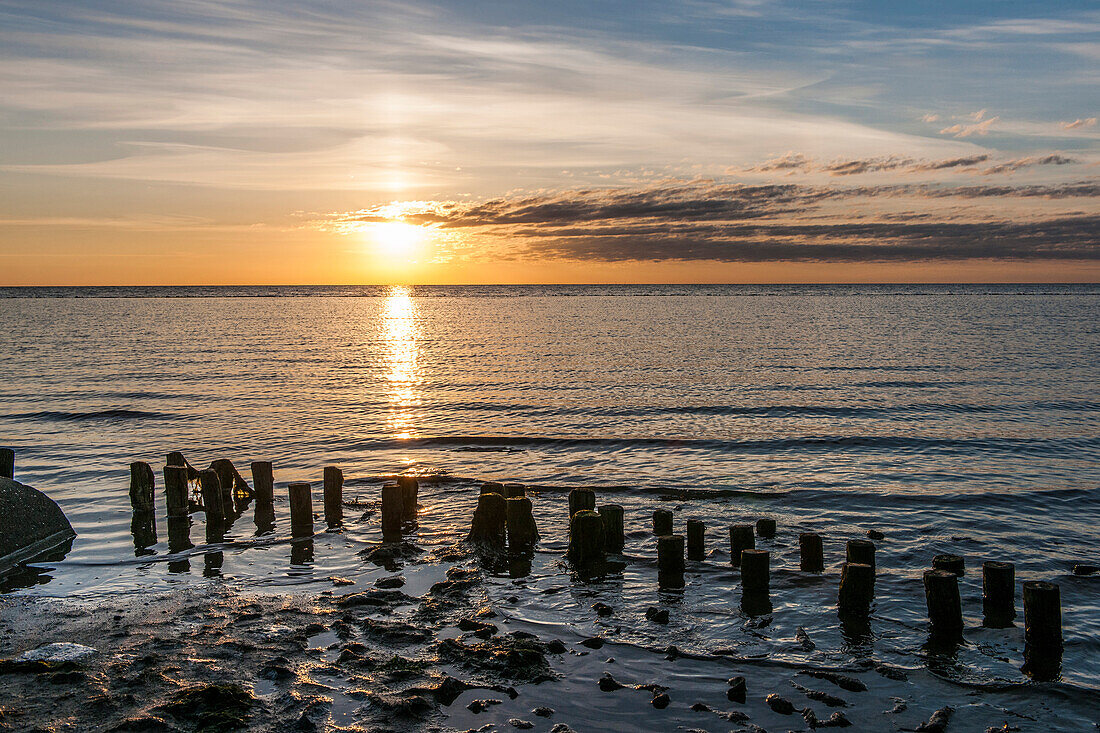 Wadden Sea in sunrise, Keitum, Sylt, Schleswig-Holstein, Germany