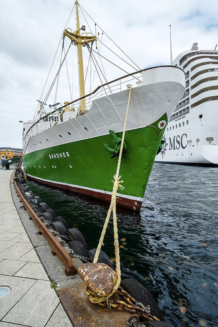 The historic cruise ship 'Sandnes' (bulit 1950) berthed in Stavanger harbour, Norway.