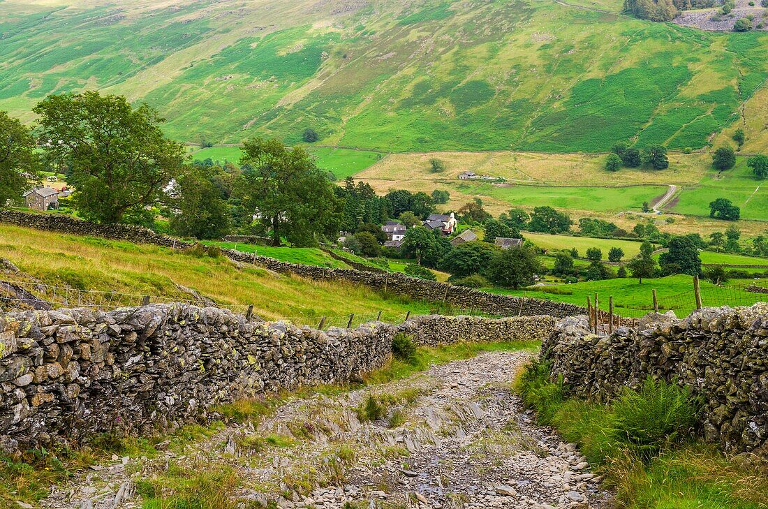 Nanny Lane leading to Troutbeck on the side of Wansfell in the Lake District, Cumbria, England.