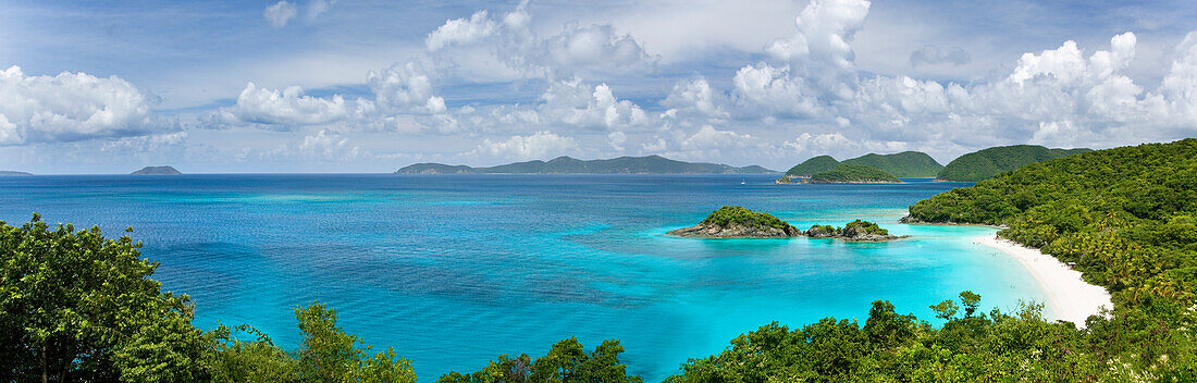Caribbean, U.S. Virgin Islands, St. John, Trunk Bay, Tropical Seascape And Beach.
