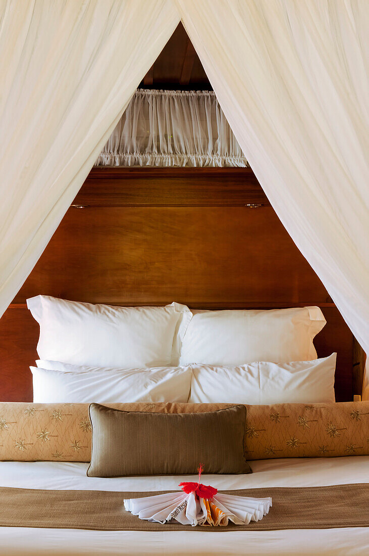 Fiji, Matangi Private Island Resort, Bedroom In Guest Bure.
