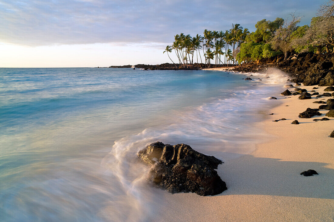 Hawaii, Big Island, Kona Coast, Mahai'ula Beach Park Shoreline Surf.