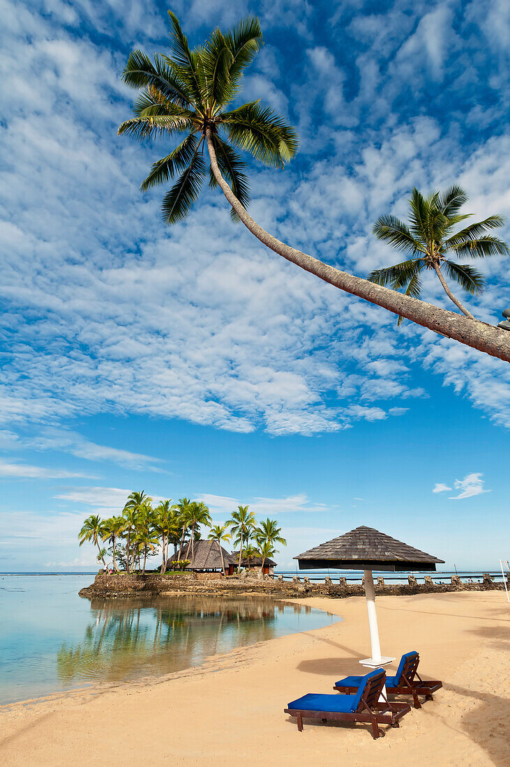 Fiji, Viti Levu Island, Coral Coast, Beach And Wicked Walu Restaurant At Warwick Fiji Resort & Spa. For Editorial Use Only.