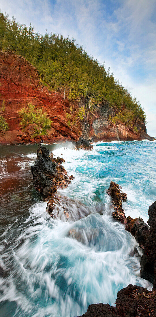 Hawaii, Maui, Hana Coastline, Kaihalulu Red Sand Beach.