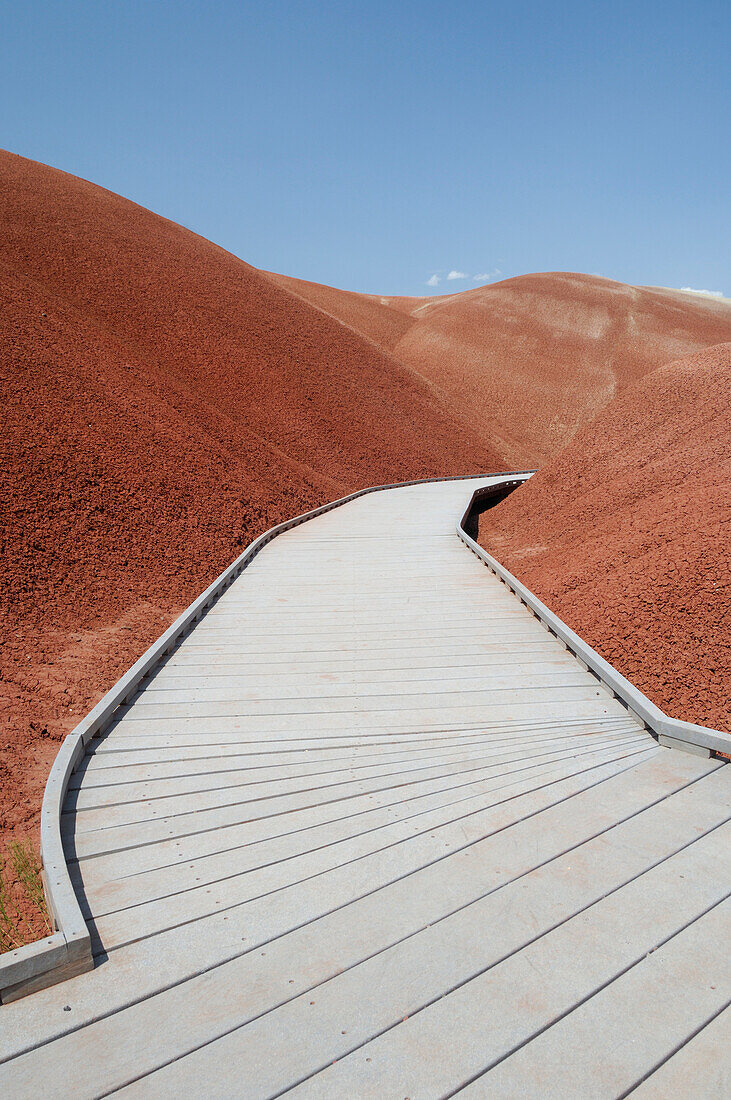 Boardwalk Through The Red Claystone Hills Of The Painted Cove Trail At The Painted Hills Unit Of The John Day Fossil Beds, Oregon