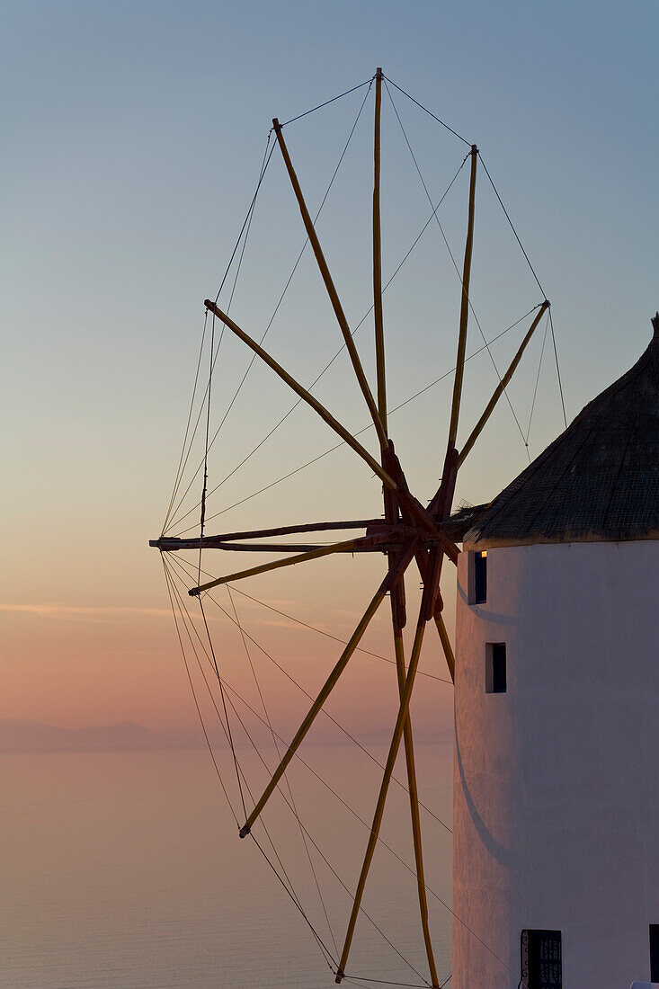 Close Up Of A Windmill In The Village Of Oia, Santorini, Greece