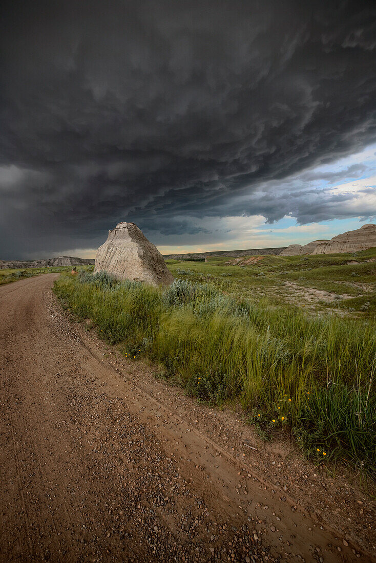 Storm Clouds Blowing Over The Badlands Of Dinosaur Provincial Park In Alberta