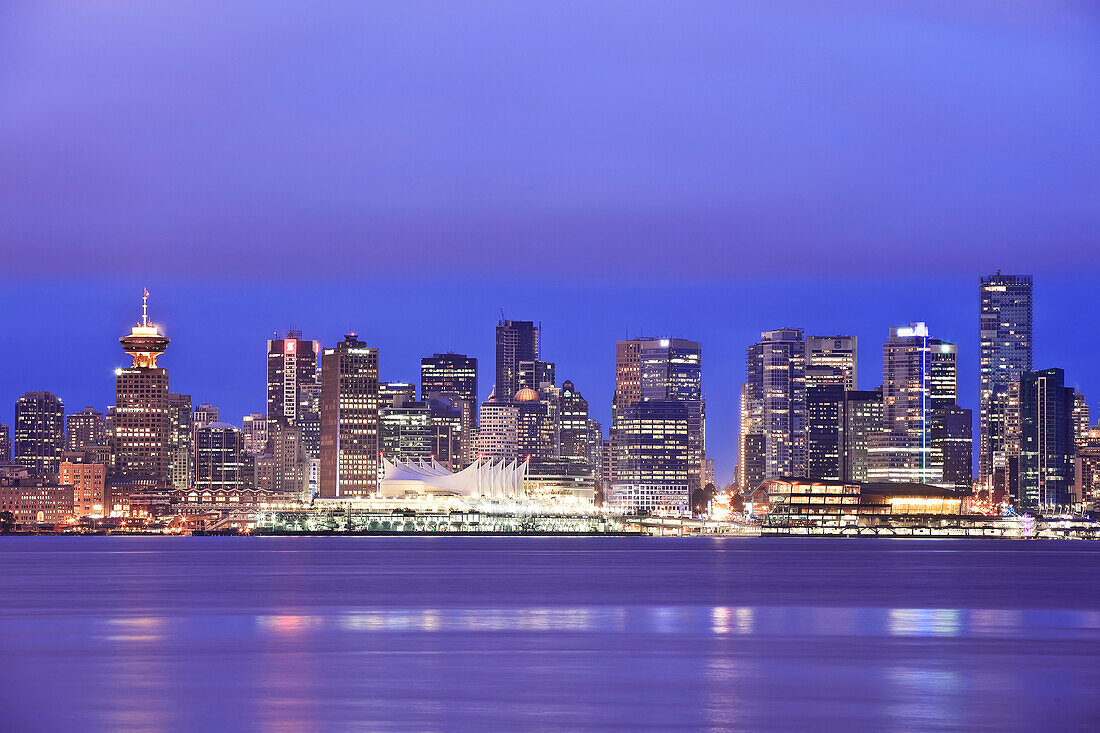 'City Skyline And Canada Place At Night; Vancouver British Columbia Canada'