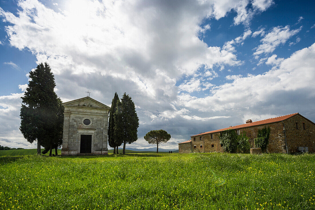 Madonna di Vitaleta Chapel, near Pienza, Val d`Orcia, province of Siena, Tuscany, Italy, UNESCO World Heritage