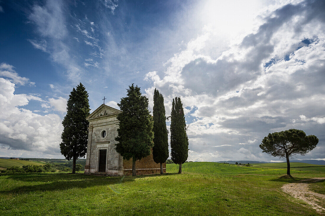 Madonna di Vitaleta Chapel, near Pienza, Val d`Orcia, province of Siena, Tuscany, Italy, UNESCO World Heritage