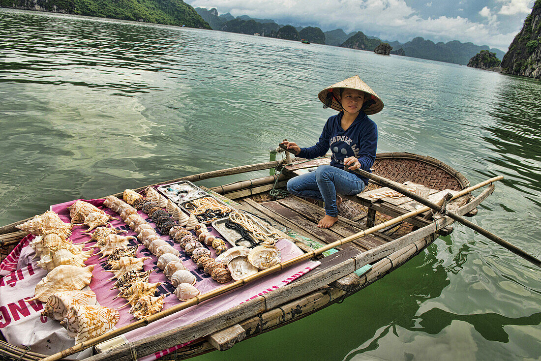 Boat vendor in Halong Bay, Vietnam.