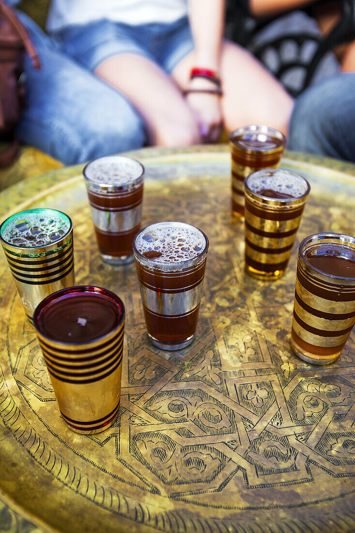 Table with tea cups, Morocco, Africa
