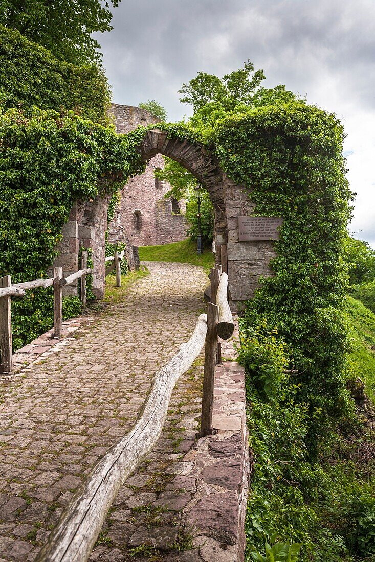 Entrance gate to the medieval Krukenburg castle, Bad Karlshafen, Hesse, Germany, Europe