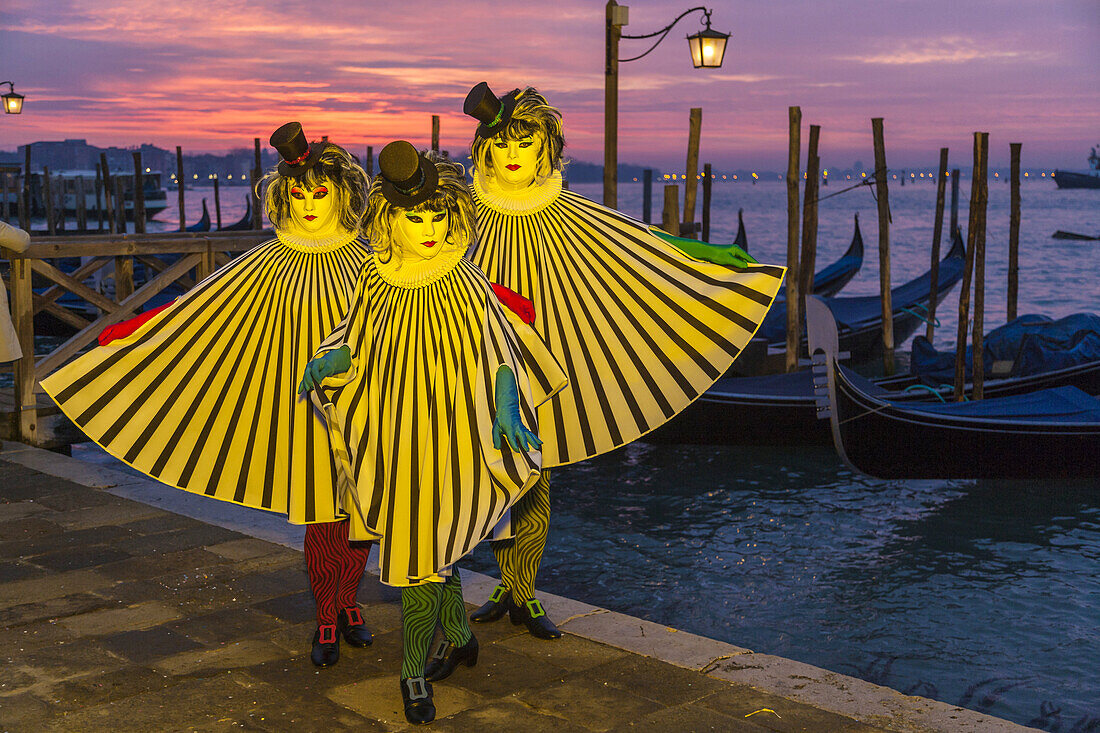 Three masked women at the carnival in Venice, Italy, Europe
