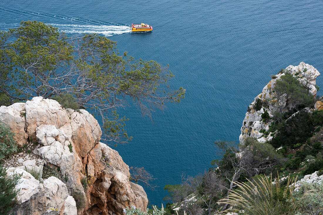 Tourist boat along the coast, Calp, Alicante, Spain