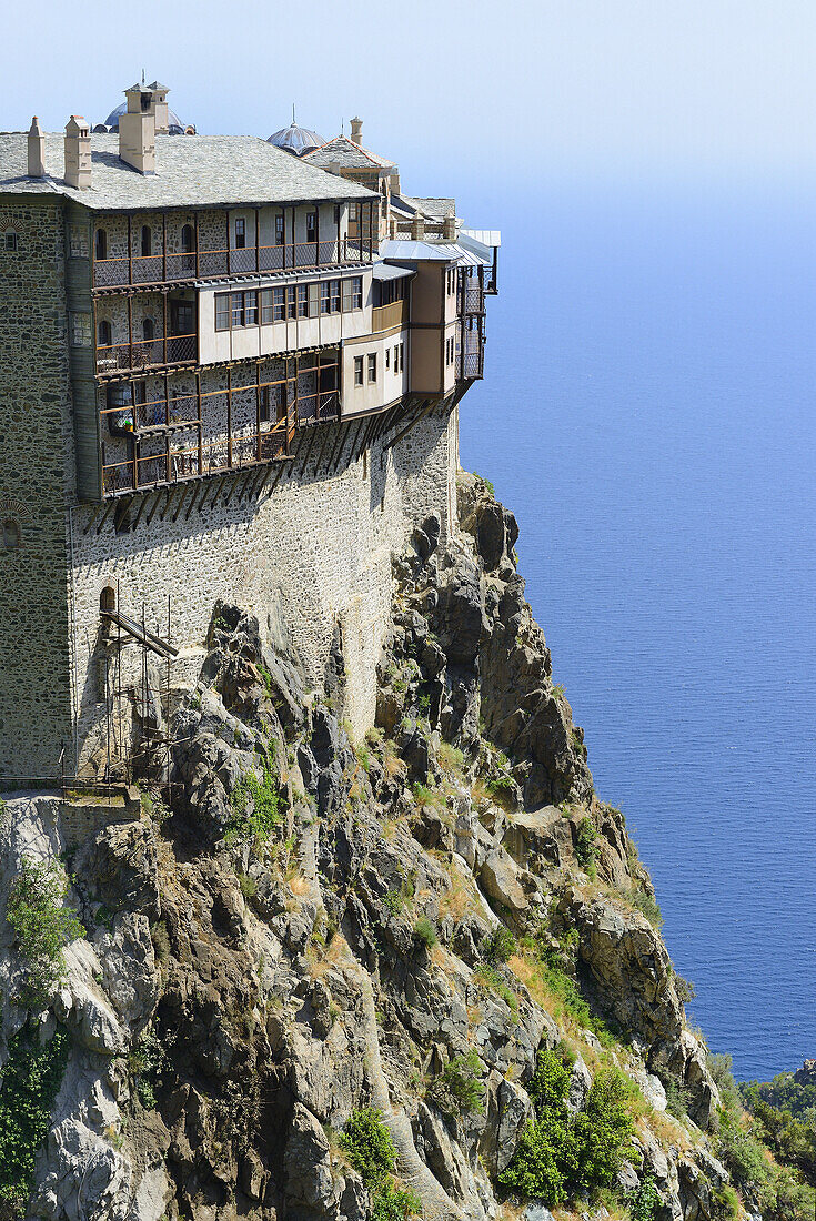 Greece, Chalkidiki, Mount Athos peninsula, listed as World Heritage, Simonos Petra monastery.