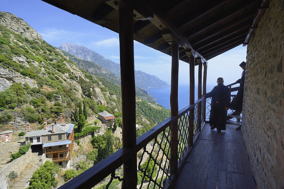 Greece, Chalkidiki, Mount Athos peninsula, listed as World Heritage, Simonos Petra monastery.