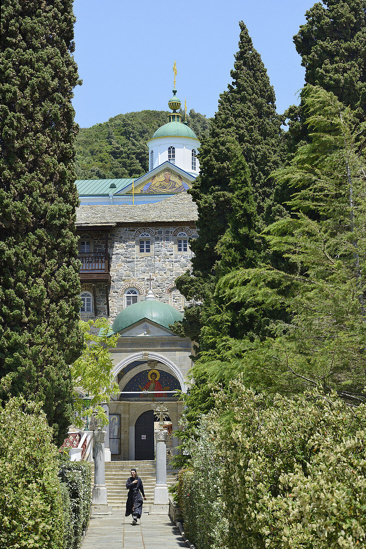 Greece, Chalkidiki, Mount Athos peninsula, listed as World Heritage, Russian monastery of St Panteleimon, also called Rossikon.