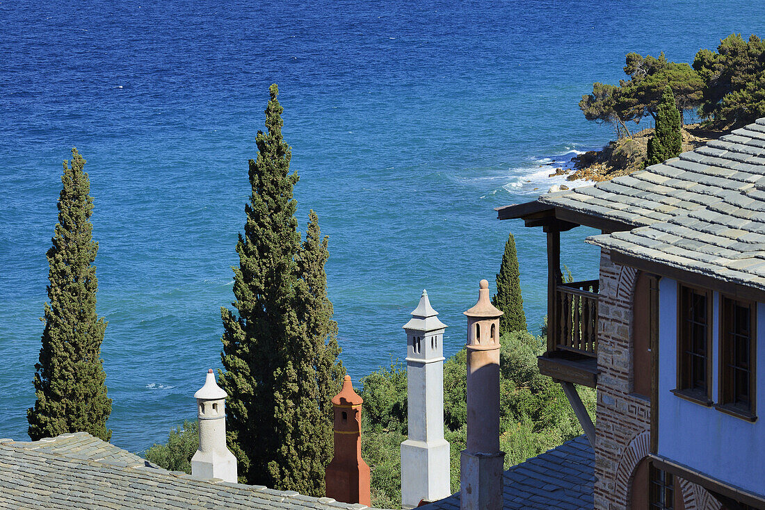 Greece, Chalkidiki, Mount Athos peninsula, listed as World Heritage, Dochiariou monastery.