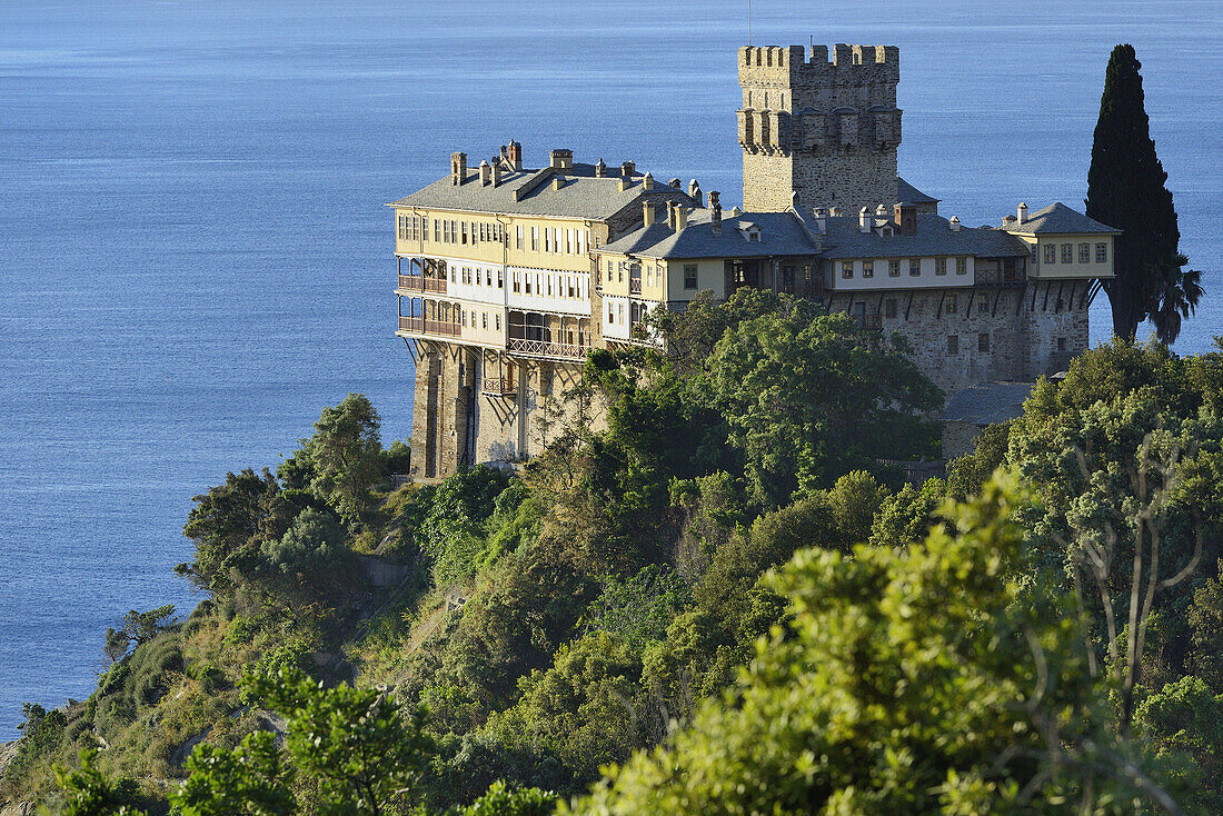 Greece, Chalkidiki, Mount Athos peninsula, listed as World Heritage, Stavronikita monastery.