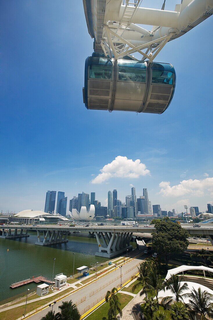 Elevated view of Marina Bay from Singapore Flyer observation wheel, Singapore.