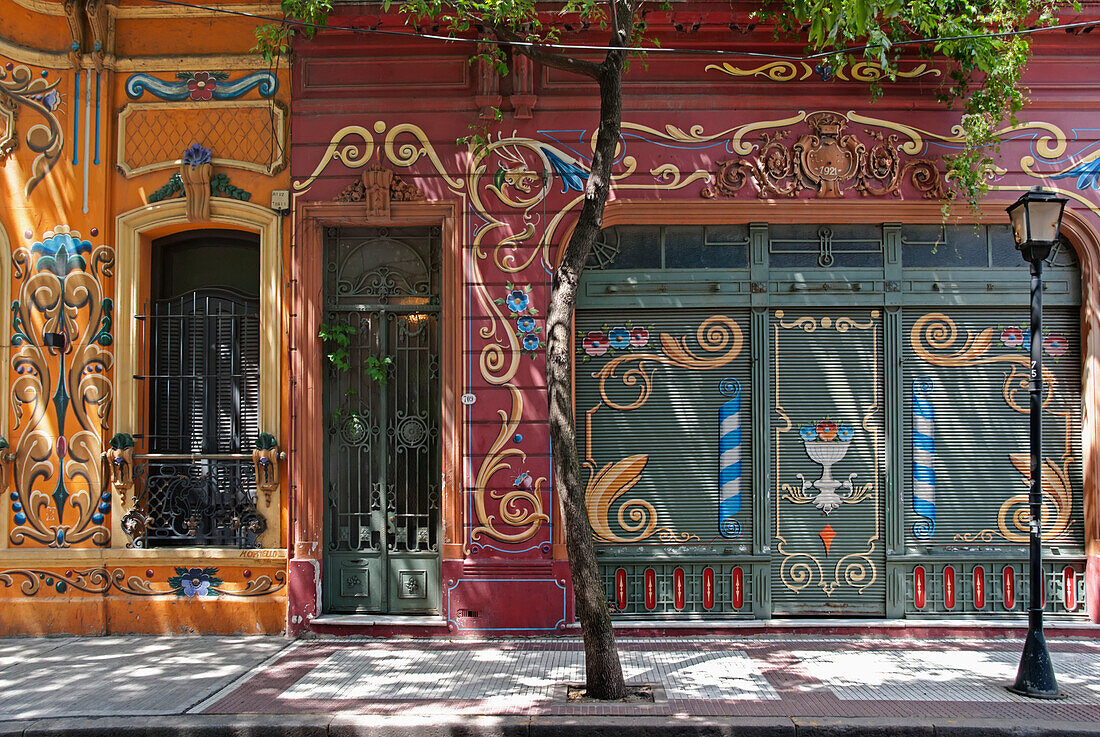 'House facade decorated with filete; Buenos Aires, Argentina'